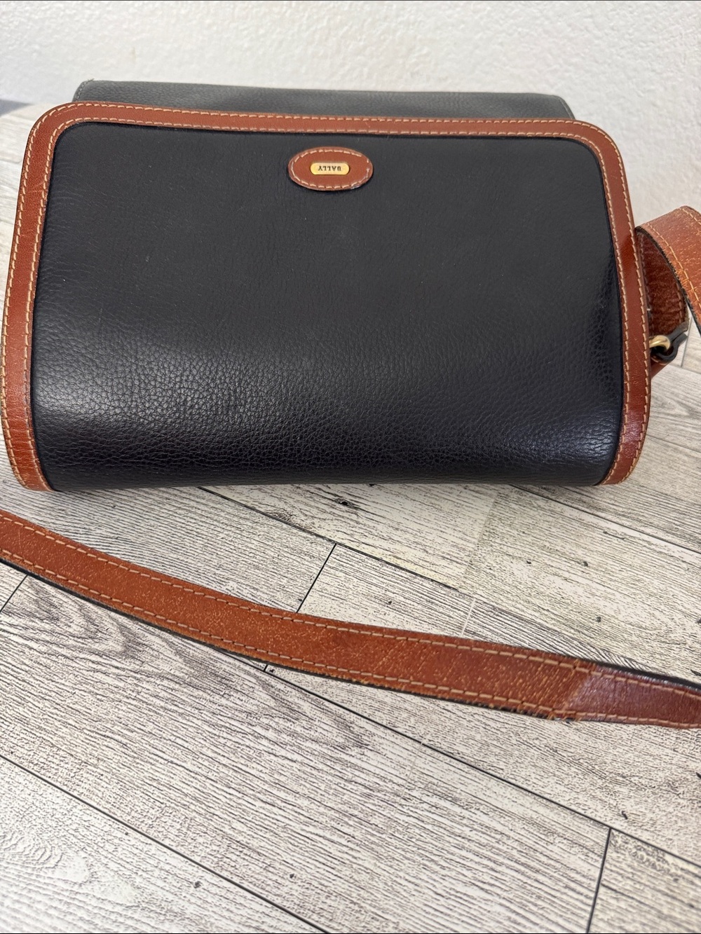 Vintage Bally Black Leather Crossbody with Brown Trim - Picture 9 of 15